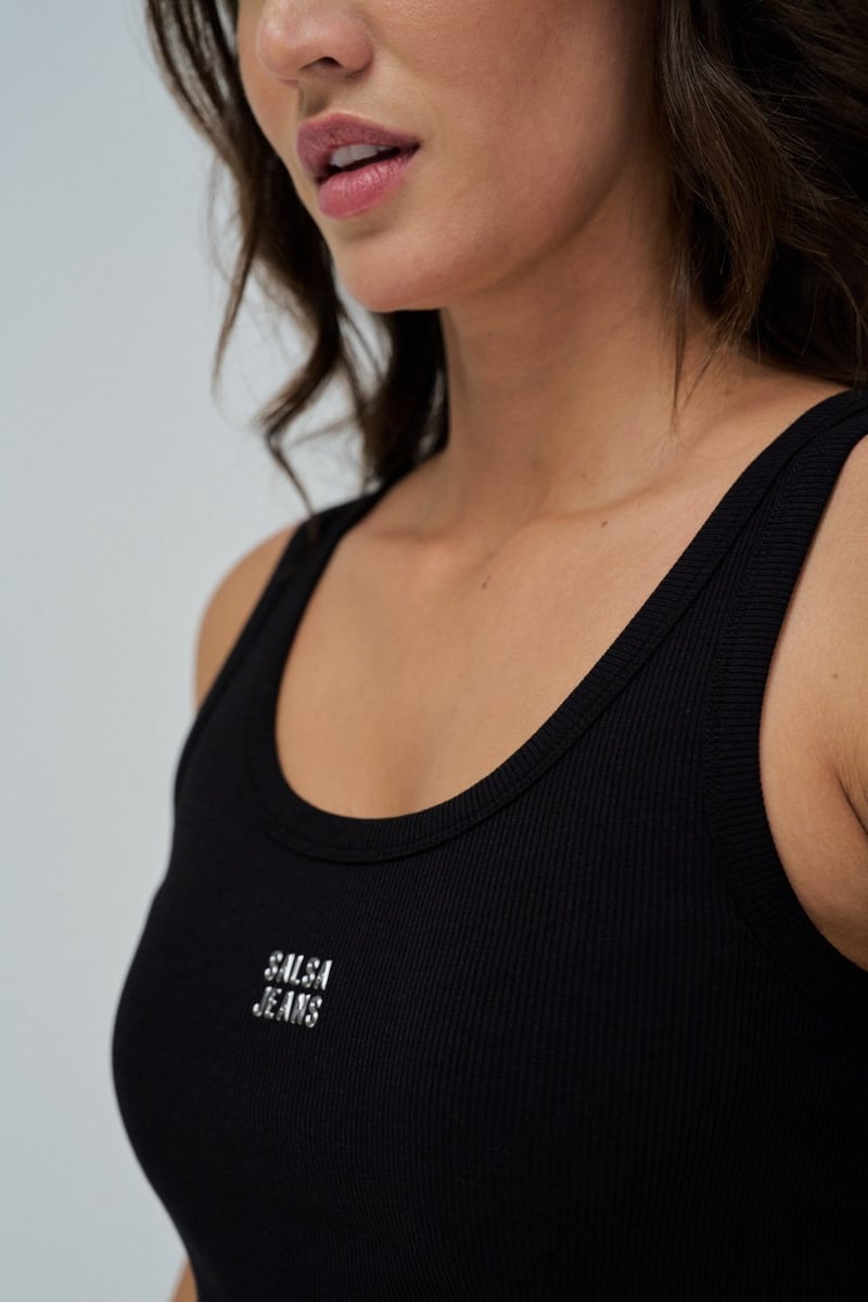 Black Ribbed Knit Slim Fit Sleeveless Top