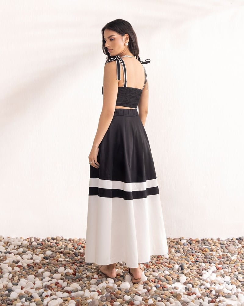 Black and White Crop Top and Maxi Skirt Co-ord Set