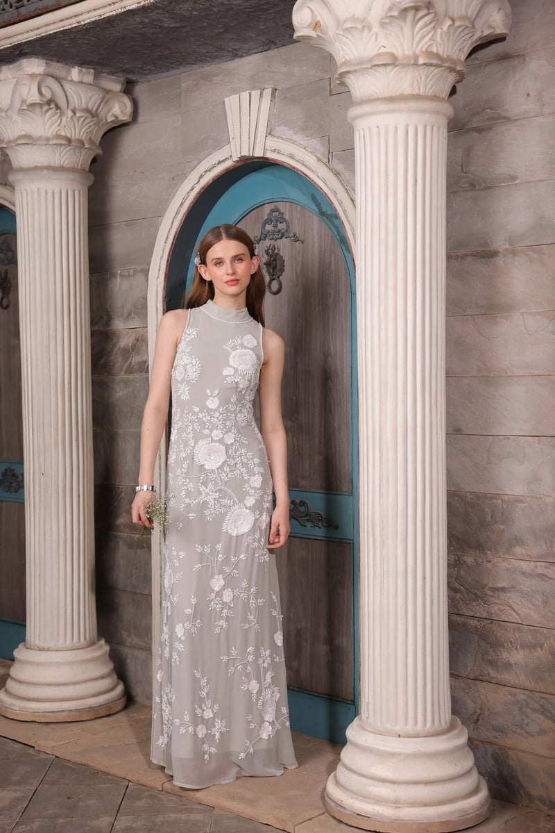 Grey Floral Hand-Embroidered Gown — EDITION II