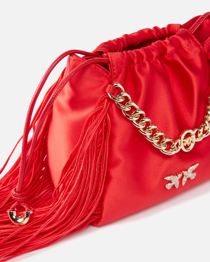 Mini satin clutch bag with fringes