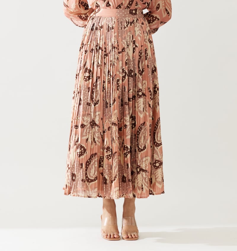 Peach And Cream Floral Crinkled Skirt