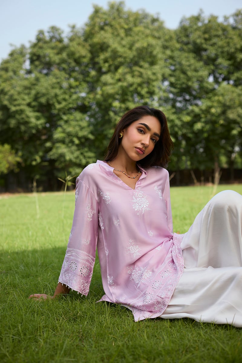 Pink and Cream Embroidered Farshi Pants Co-ord Set