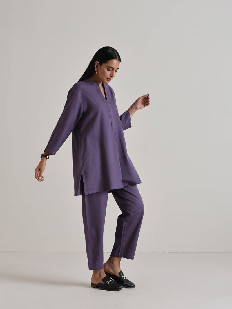 Plum Purple Relaxed Fit Co-ord Set with Straight Pants