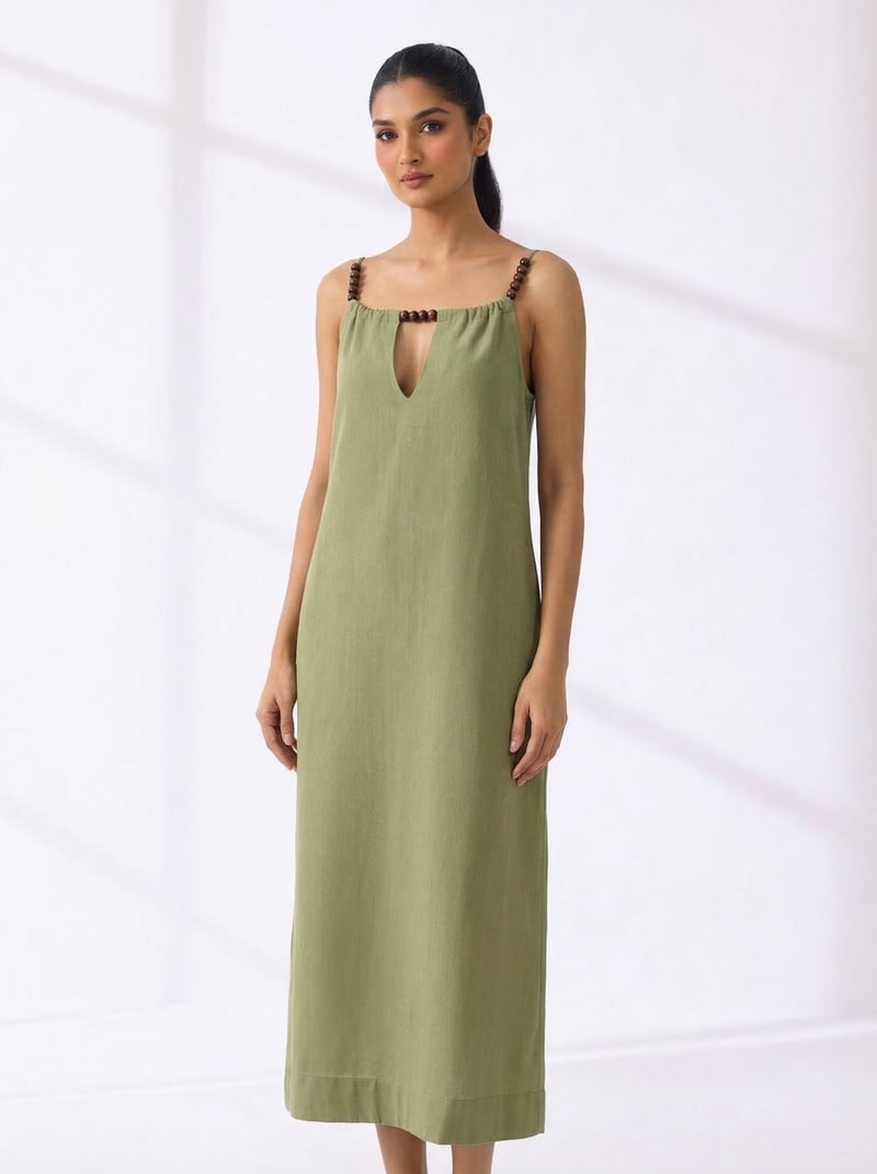 Sage Green Strap Midi Slip Dress with Keyhole Detail — EFIL