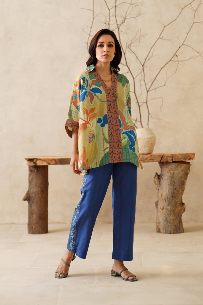 Multi Print Cotton Flex Co-ord Set with Wide-Leg Pants
