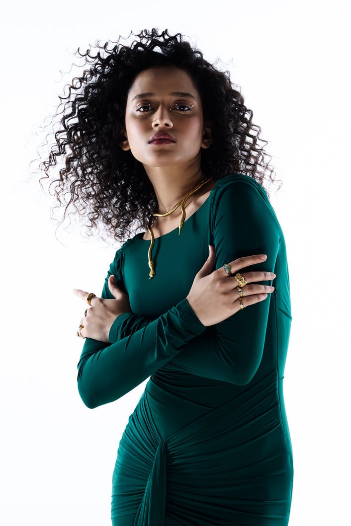 Green Lycra Bodycon Maxi Dress with Ruched Knot and Slit