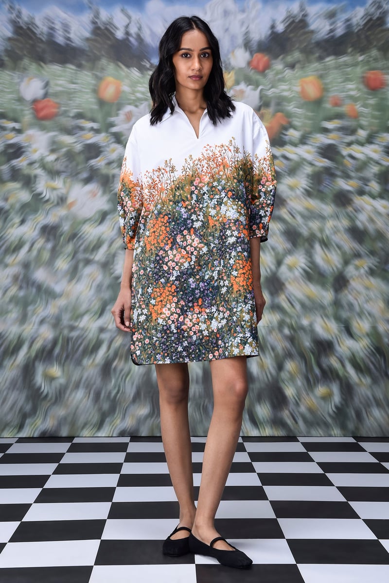 Meadow Print Relaxed Fit Cotton Poplin Shirt Dress