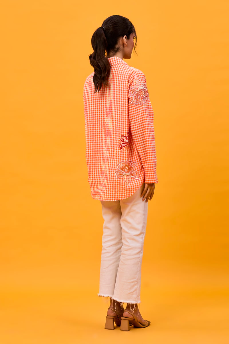 Orange seersucker lily shirt