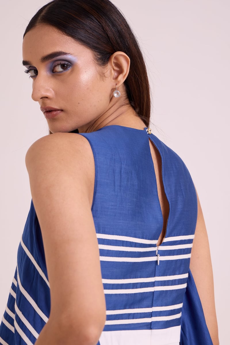 Electric Blue Colorblock Wide-Leg Jumpsuit with Overlay