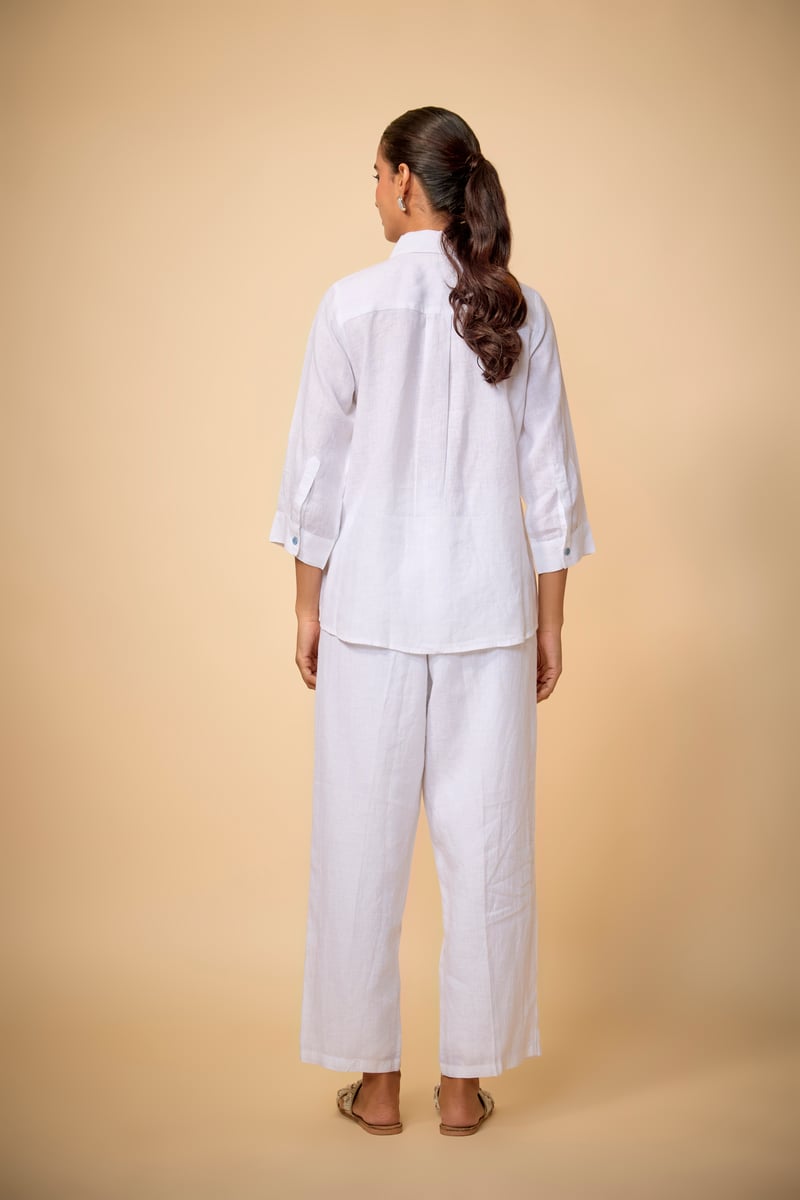 White Linen Relaxed-Fit Shirt with Chest Applique