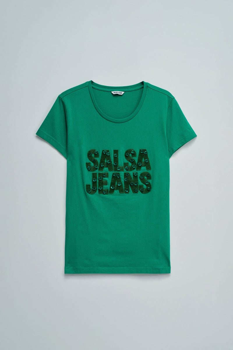 Dark Green Slim Fit Embellished Logo T-Shirt
