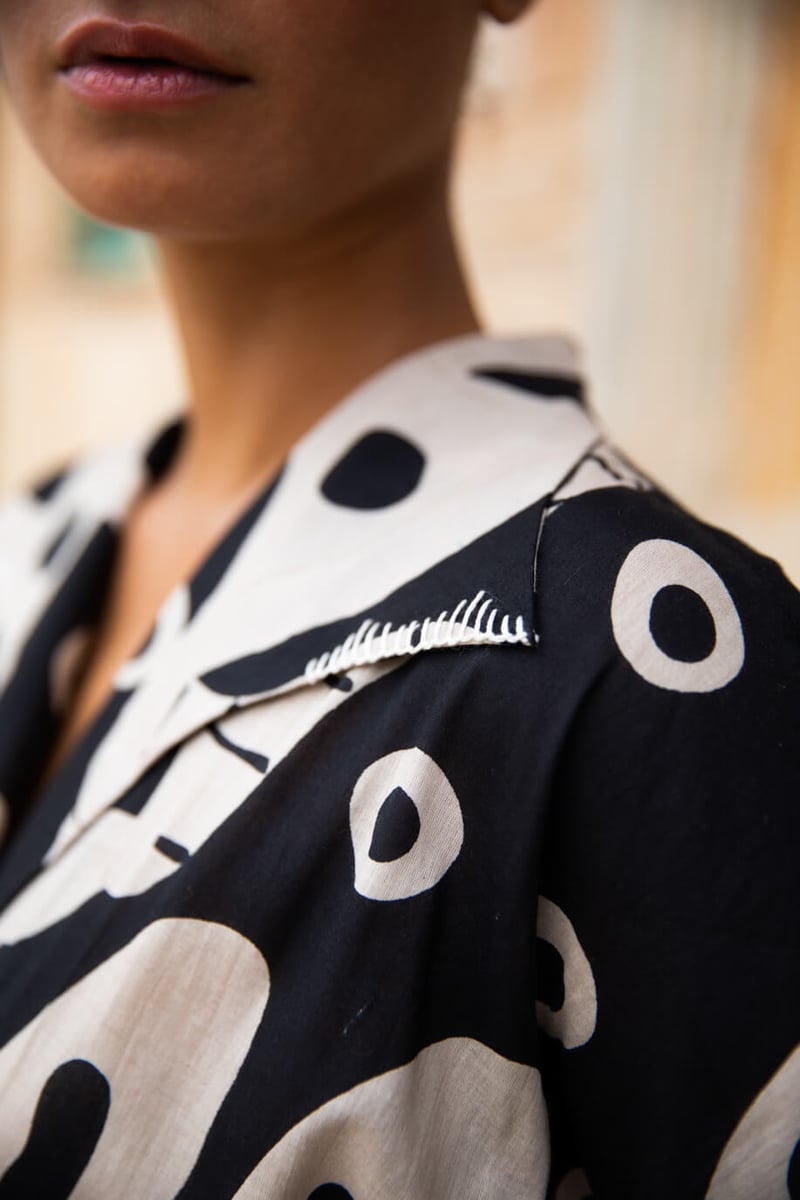 Black/Beige Abstract Printed Belted Midi Dress