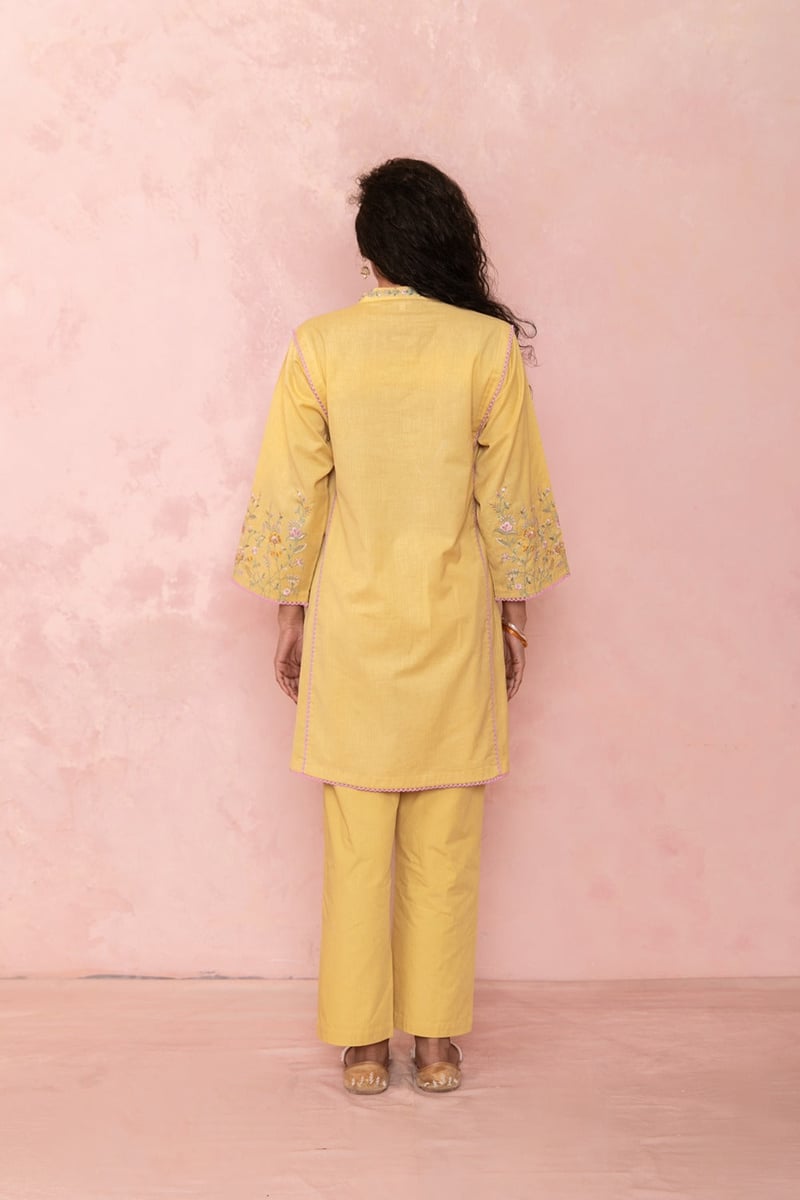 Mustard Embroidered Kurta and Pant Co-ord Set