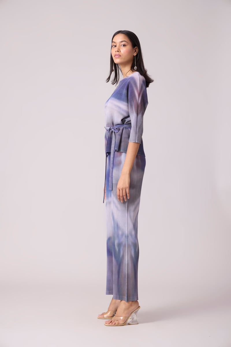 Purple and Grey Marble Print Pleated Co-ord Set