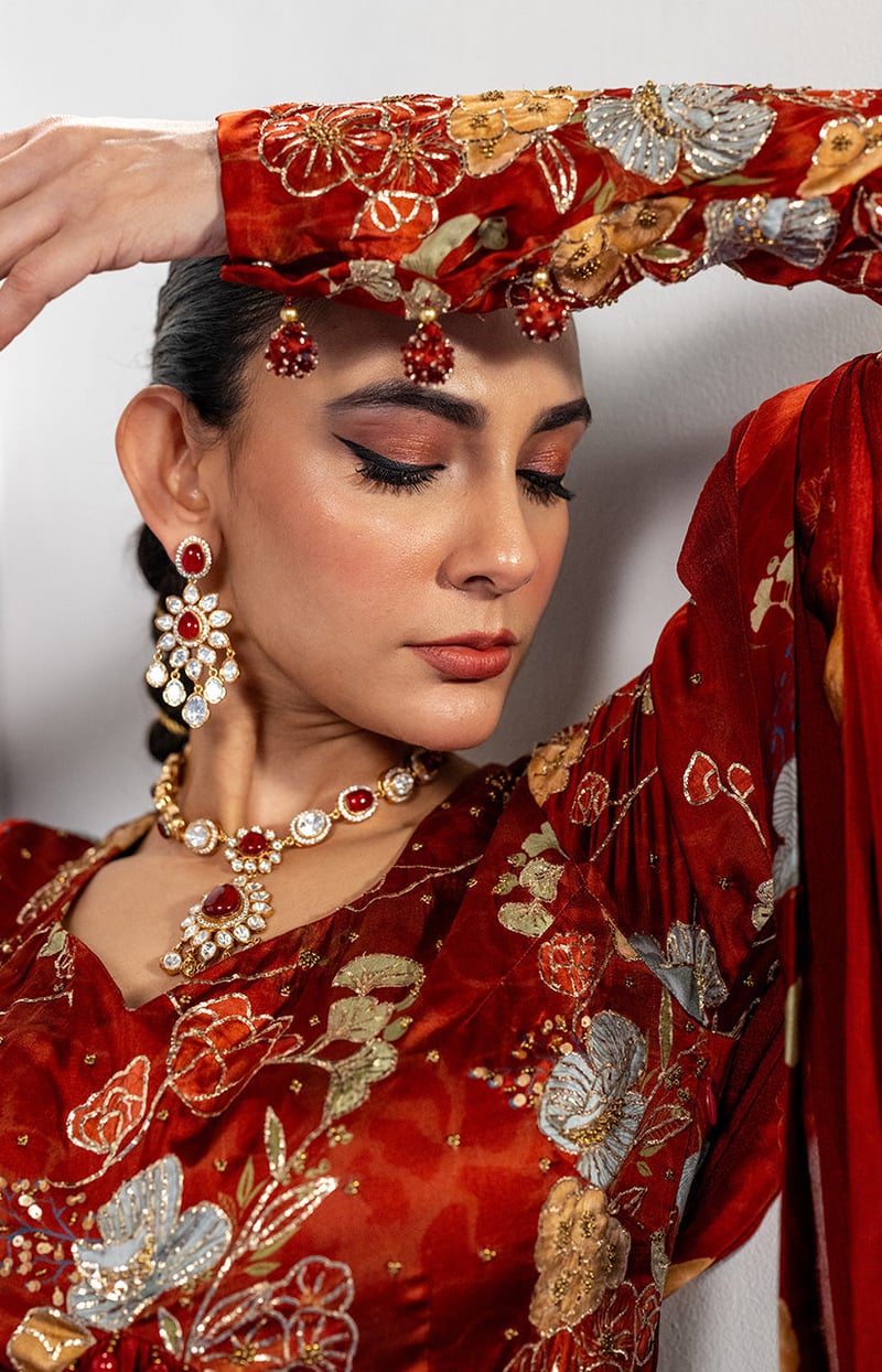 Maroon Embroidered Anarkali Kurta Set with Dupatta