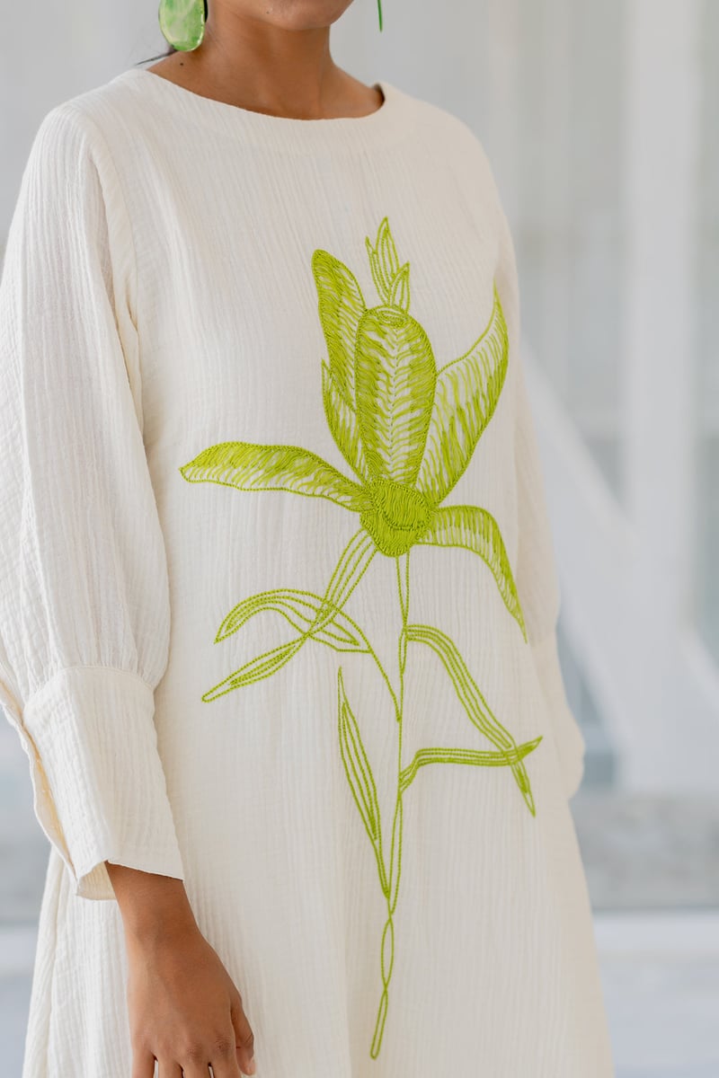 White Cotton Embroidered Kurta Set with Pants