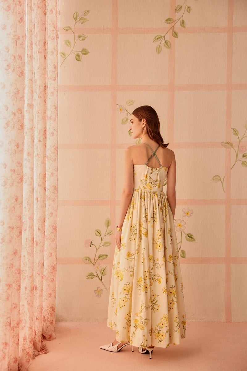 Butter Yellow Floral Sweetheart Maxi Dress