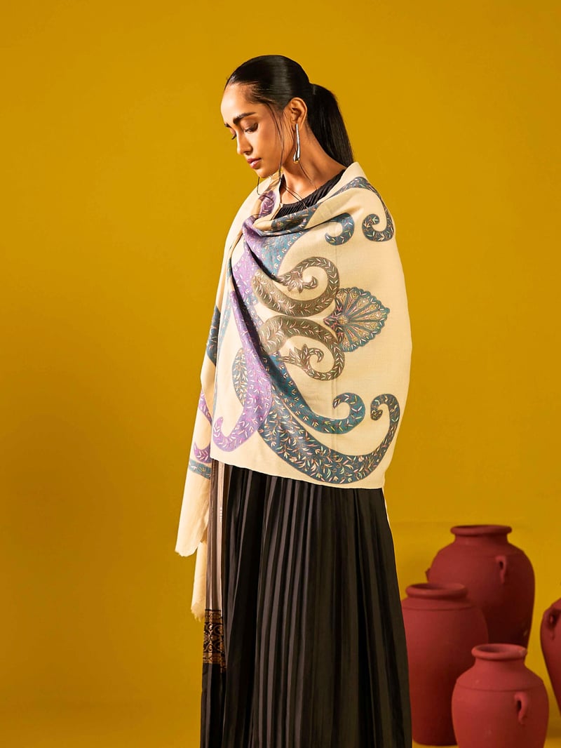 Pashmina Kalamkari Border Stole