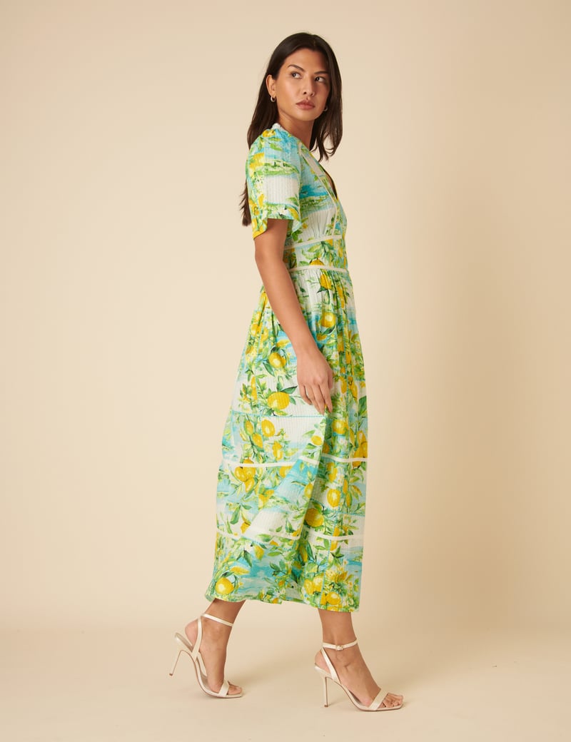 Multicolor Printed Fit and Flare Midi Dress