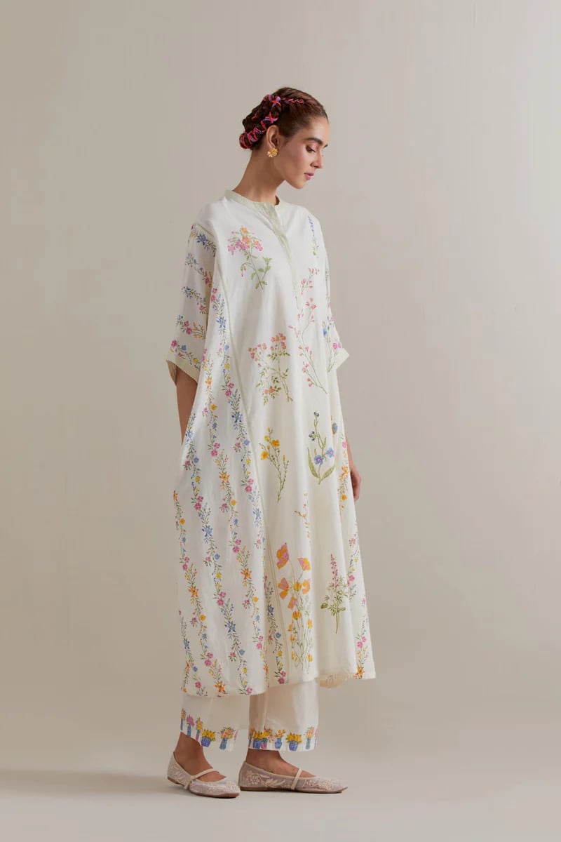 Off-White Floral Printed Cotton Kaftan