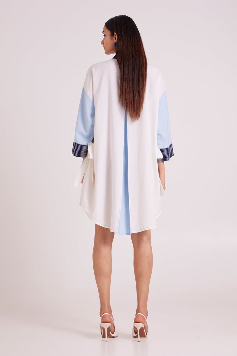 Multicolor Colorblock Oversized Shirt Dress with Pockets