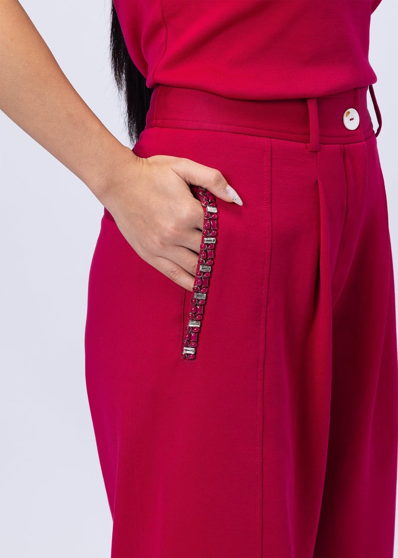Raspberry Pink High-Rise Barrel-Leg Trousers