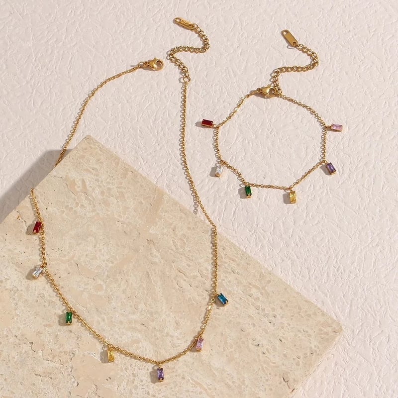 Rainbow Rhinestone Necklace, Sara