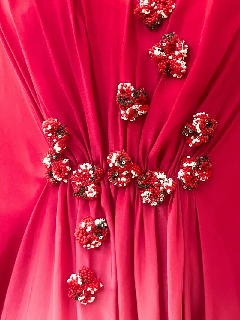 Fuschia Ombre Kaftan Maxi Dress with 3D Floral Embroidery