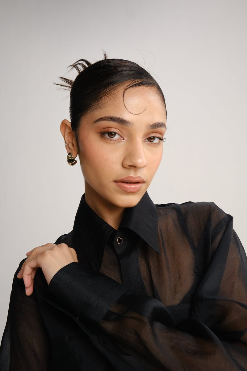 Black Sheer Organza Button-Down Shirt