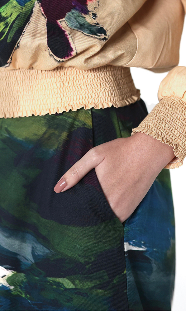 Multicolor Abstract Printed Wide-Leg Cotton Twill Trousers