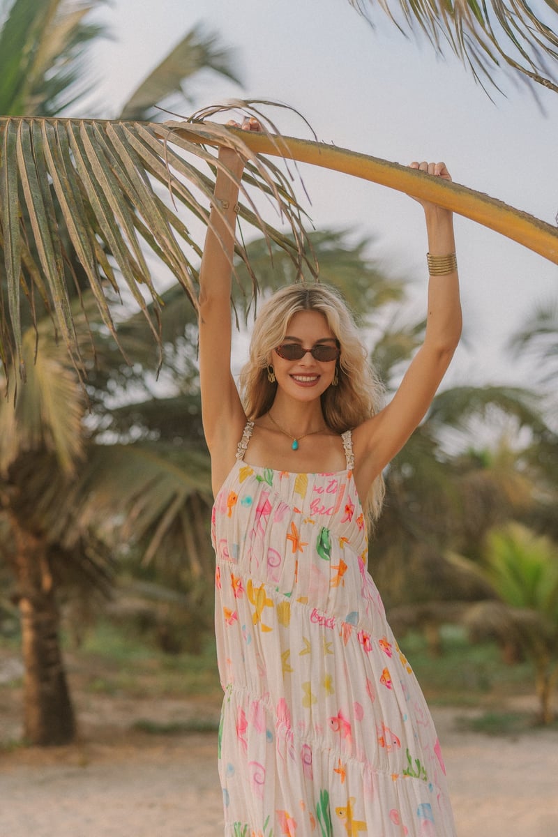 White Printed Tiered Strappy Maxi Dress
