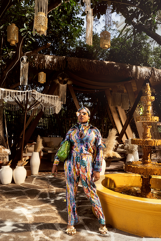 Blue Abstract Print Shirt and Wide-Leg Pants Co-ord Set