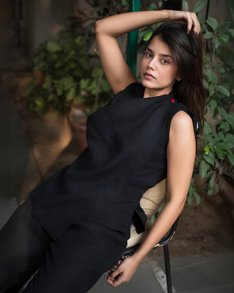Black Cowl Neck Wrap Top and Pants Co-ord Set