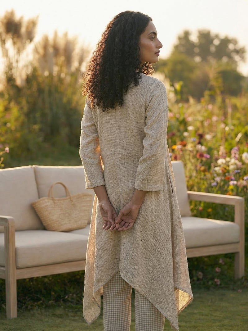 Sandalwood Embroidered Tunic and Check Pants Co-ord Set