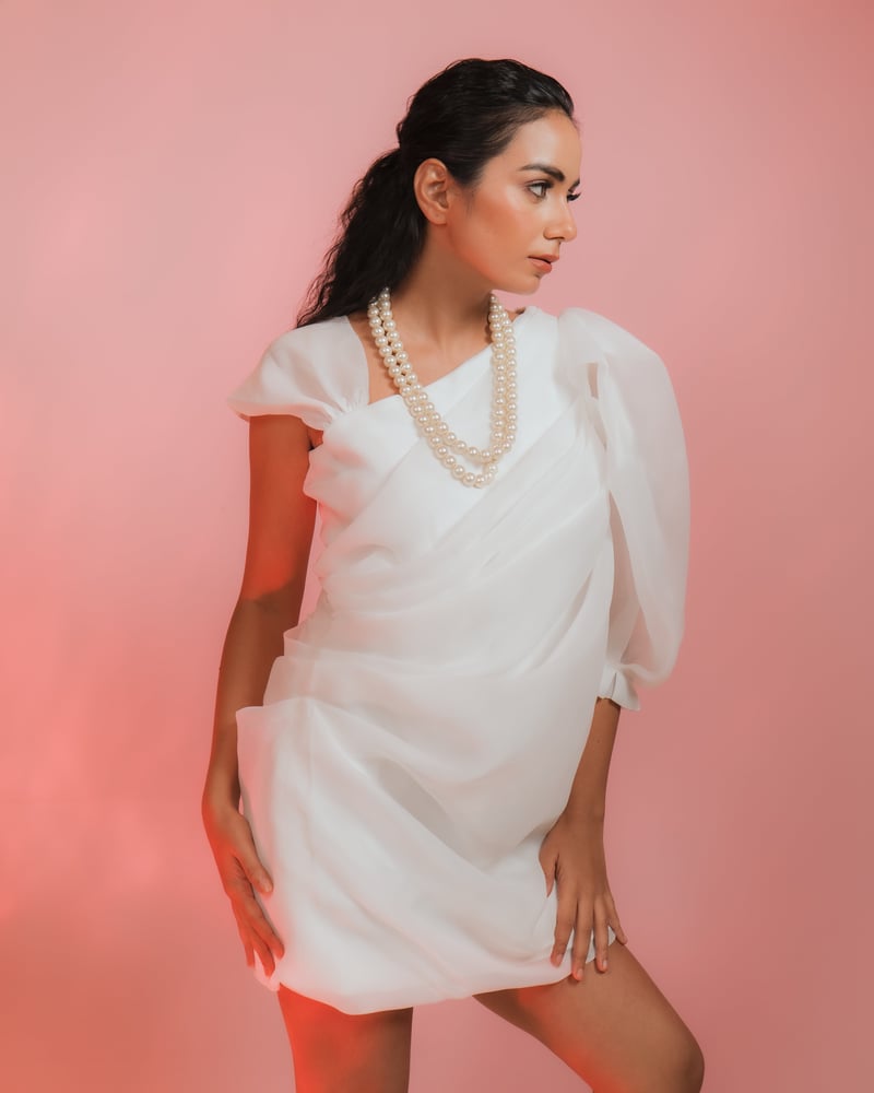 Ivory One-Shoulder Cowl Drape Mini Dress