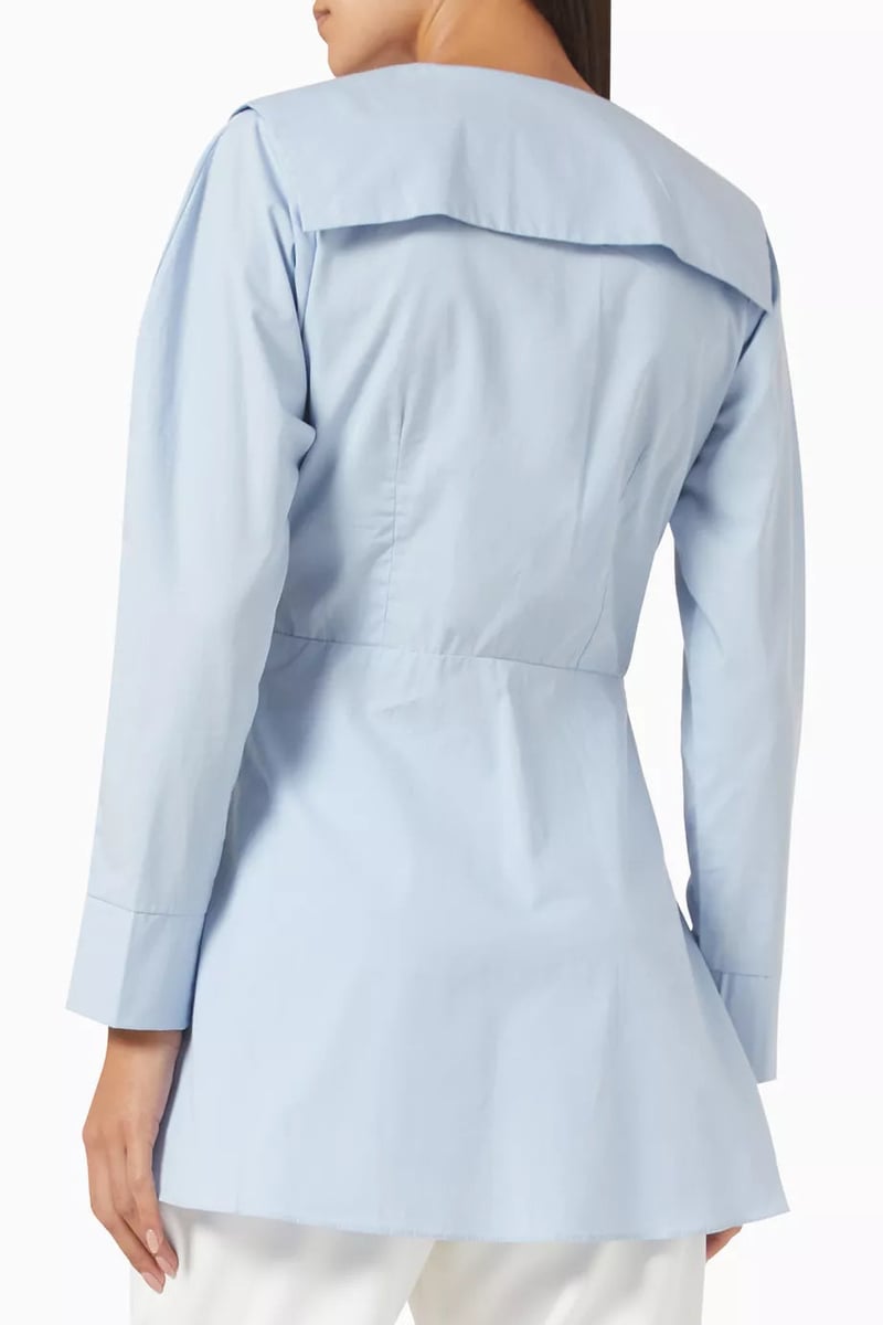 Sky Blue Cotton Poplin Belted Longline Shirt