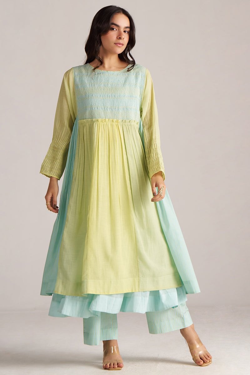 Pastel Colorblocked A-Line Top Co-ord Set with Wide-Leg Pants