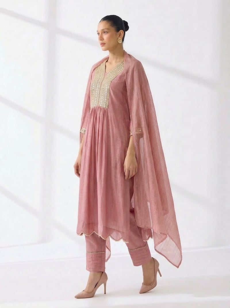 Dusty Pink Coin Work Kurta Pant Set