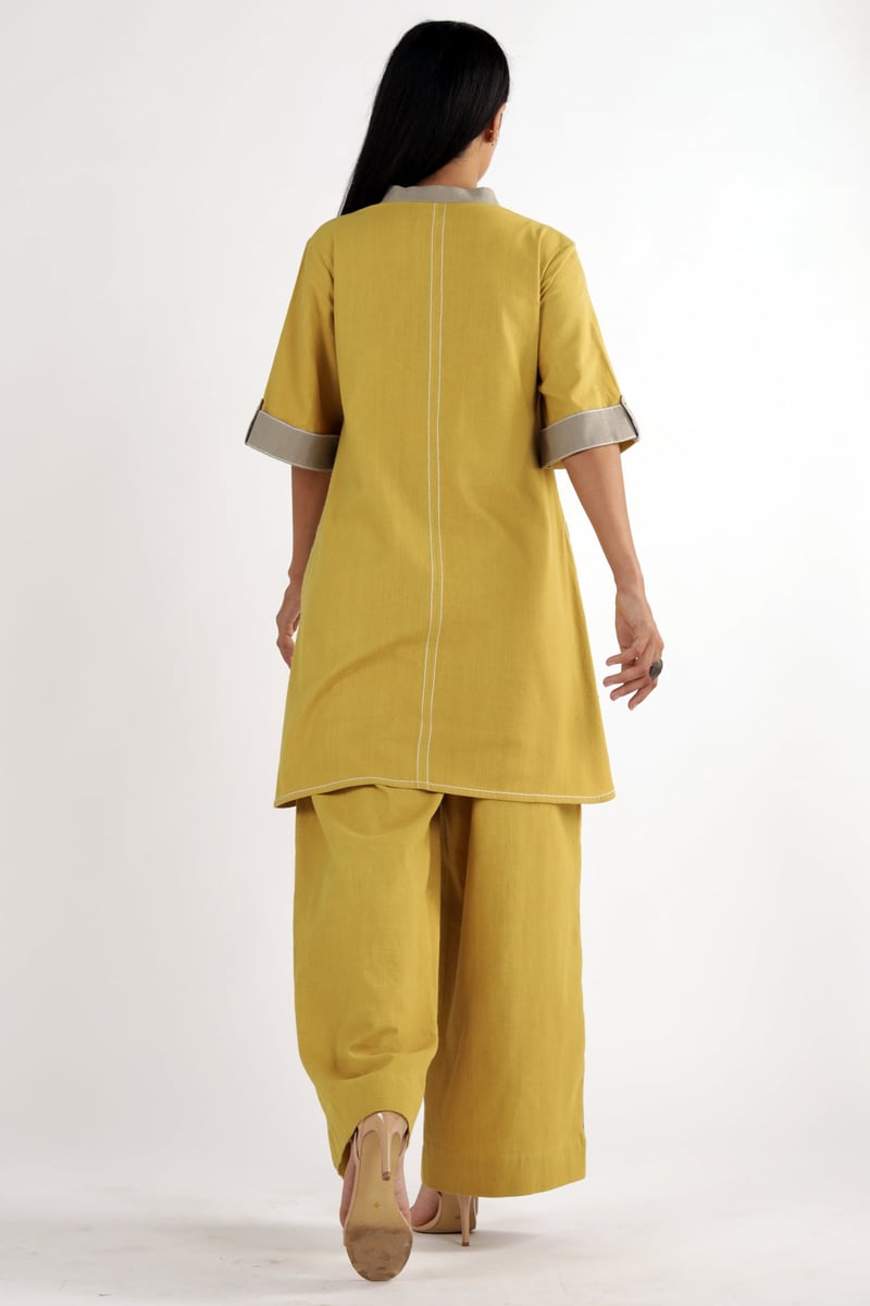 Ochre Mandarin Collar Tunic and Tapered Pants Co-ord Set