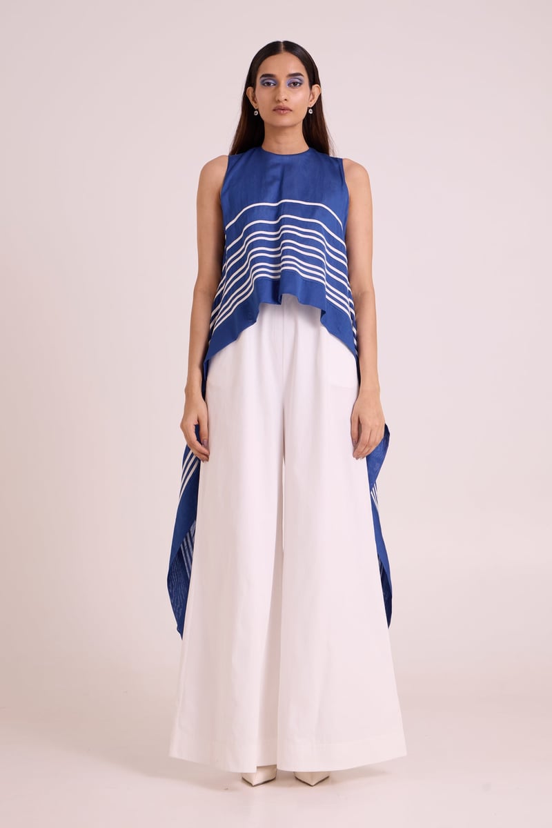 Electric Blue Colorblock Wide-Leg Jumpsuit with Overlay
