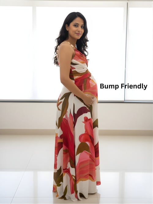 Multicolor Floral Fit and Flare Maxi Dress