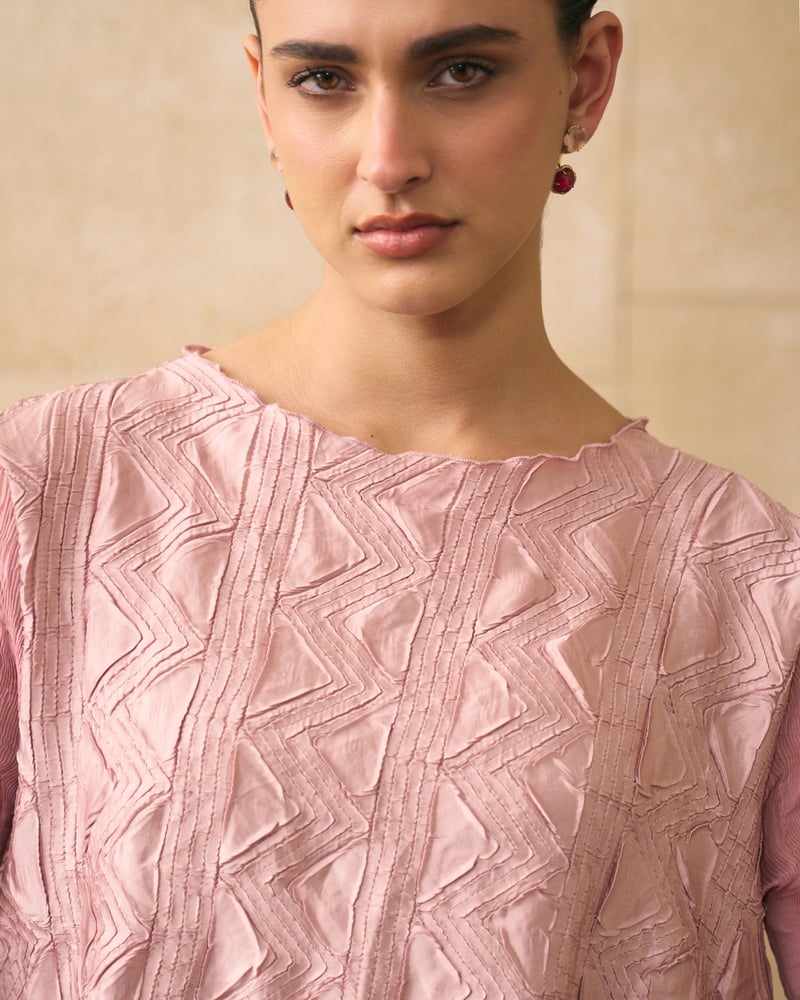 Nude Pink Textured Co-ord Set with Wide-Leg Pants