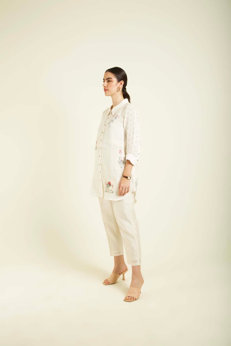Ivory Block Print Shirt and Straight Pant Co-ord Set