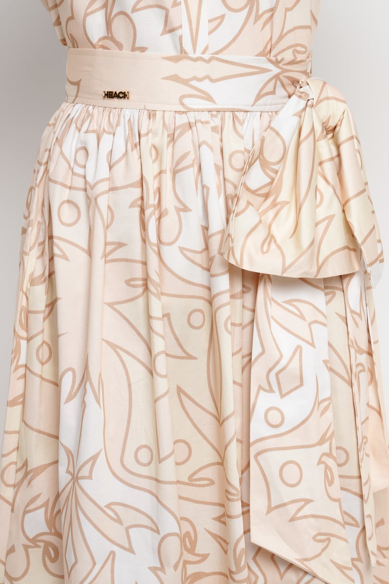 Beige Abstract Geometric Print High-Waist Midi Skirt