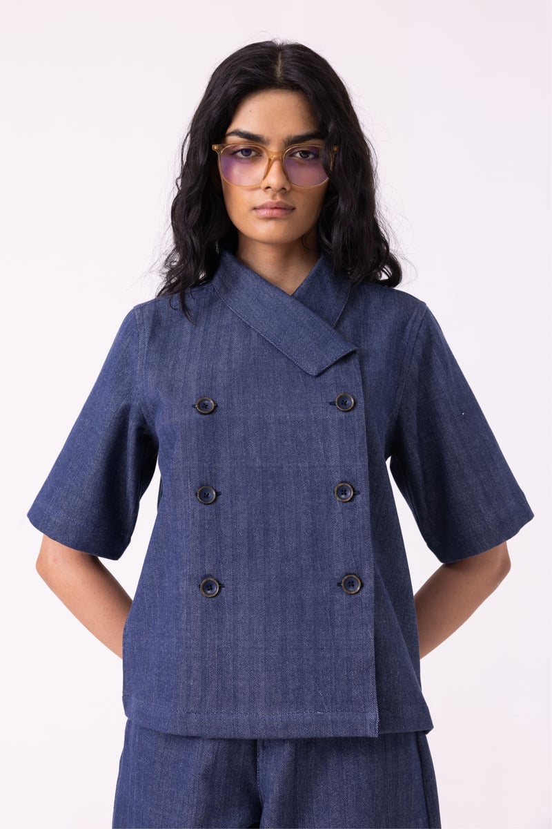 Becky Handwoven Denim Top