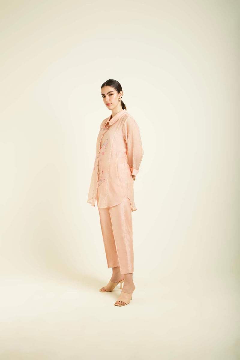 Old Rose Chanderi Shirt and Straight Pants Co-ord Set