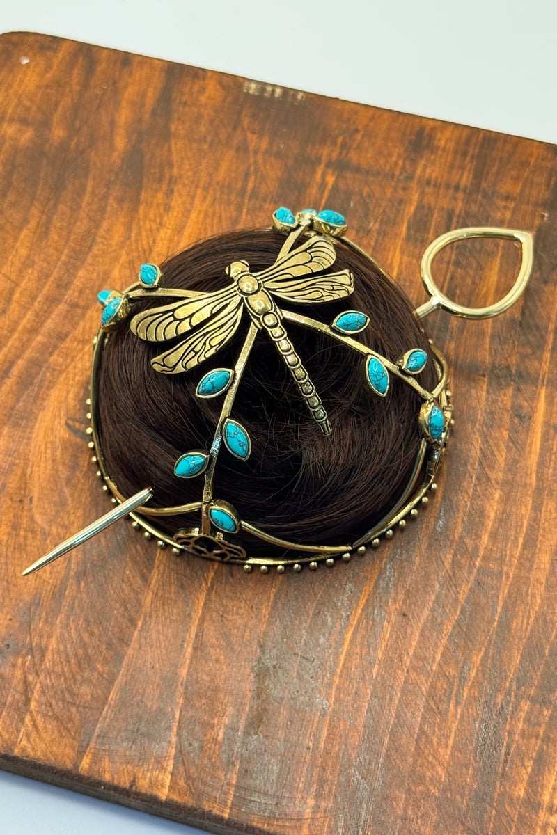 Turquoise Dragonfly Hair Bun & Hair Scrunchie