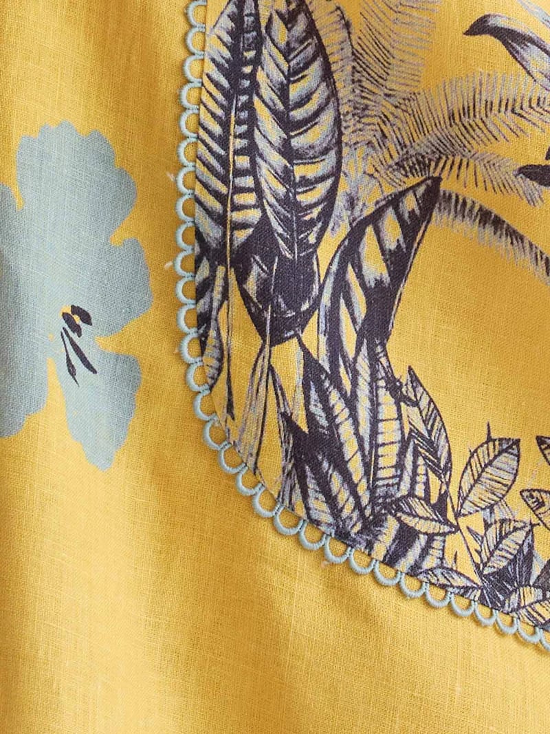 Yellow Gauze Linen Floral Printed Kurta Set with Salwar