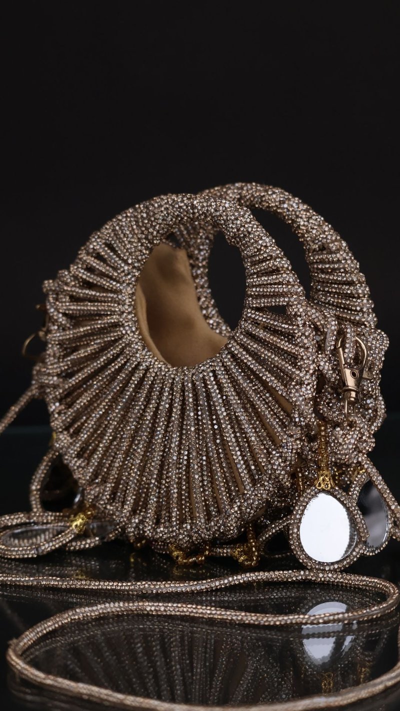 Crystal Halo Embellished Bag - Golden