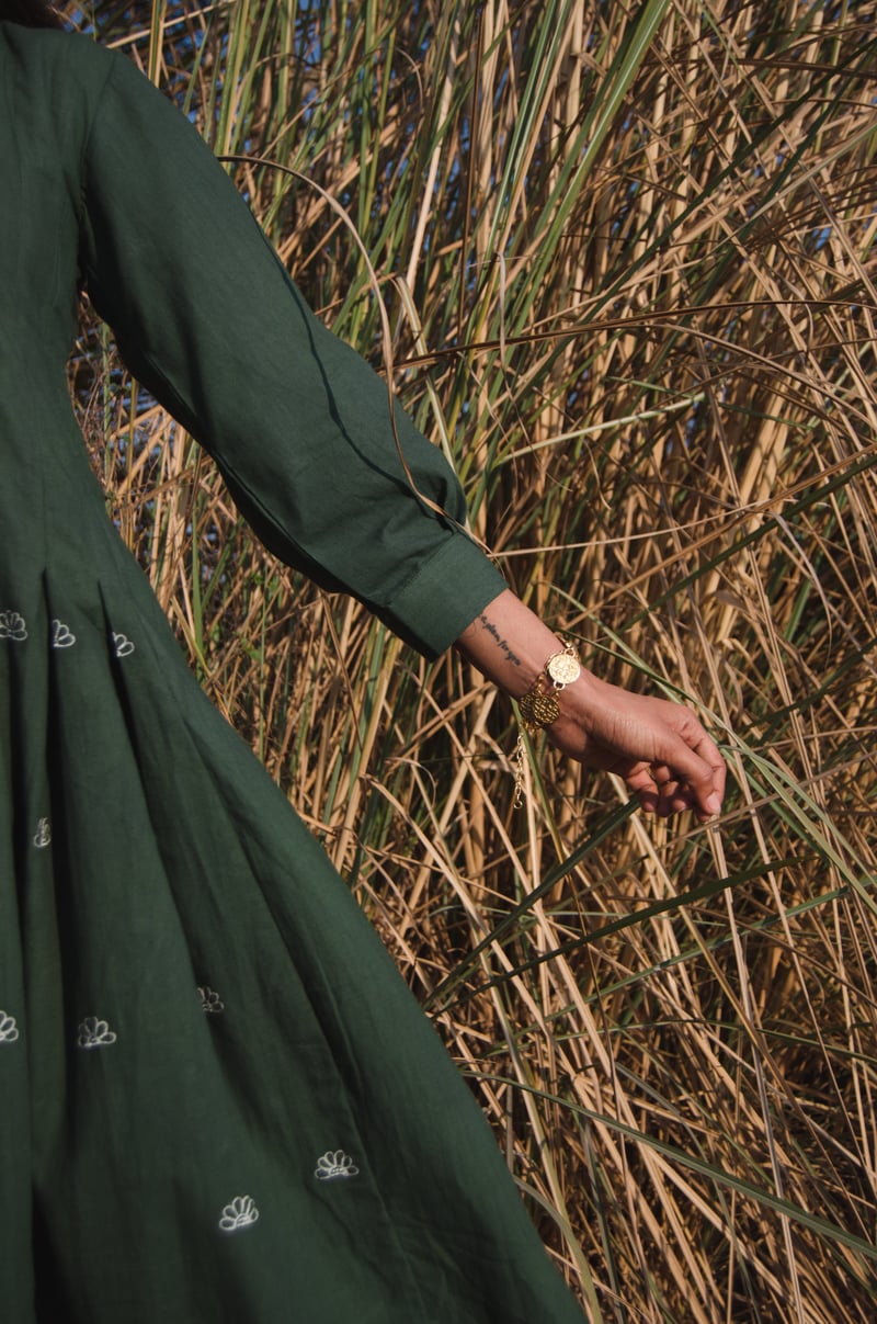 Basil Green Pleated Midi Shirt Dress
